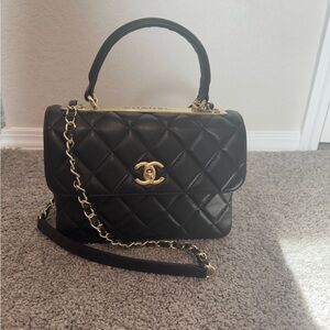 Black leather handbag